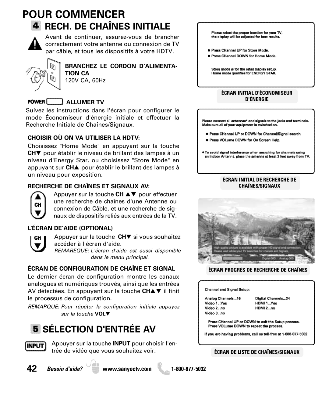 Sanyo DP32640 manual RECH. DE Chaînes Initiale, Sélection Dentrée AV 