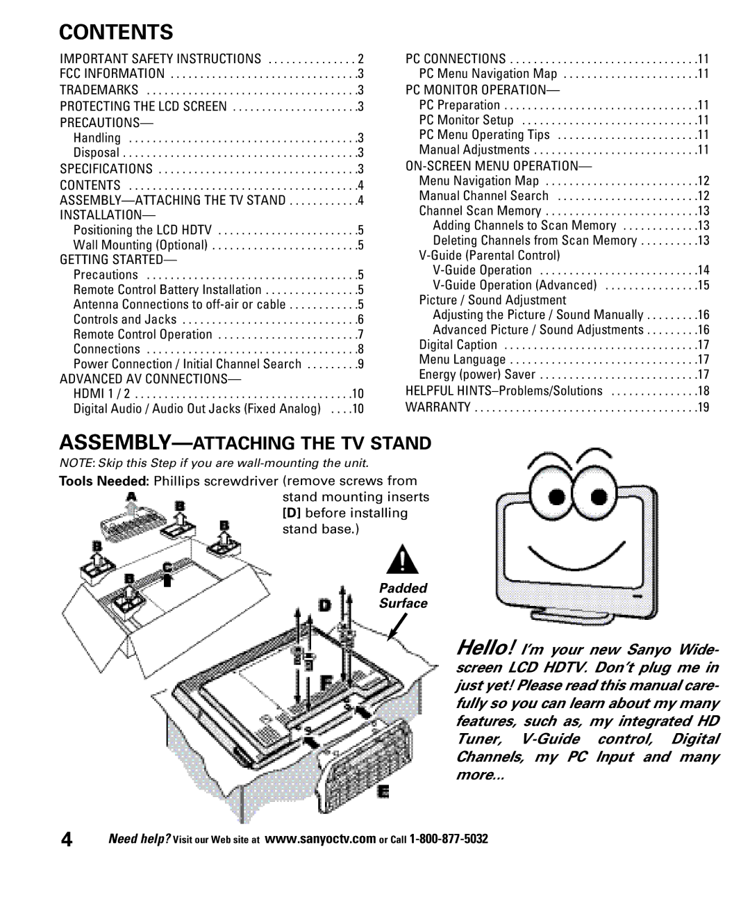 Sanyo DP32648, DP26648 owner manual Contents 