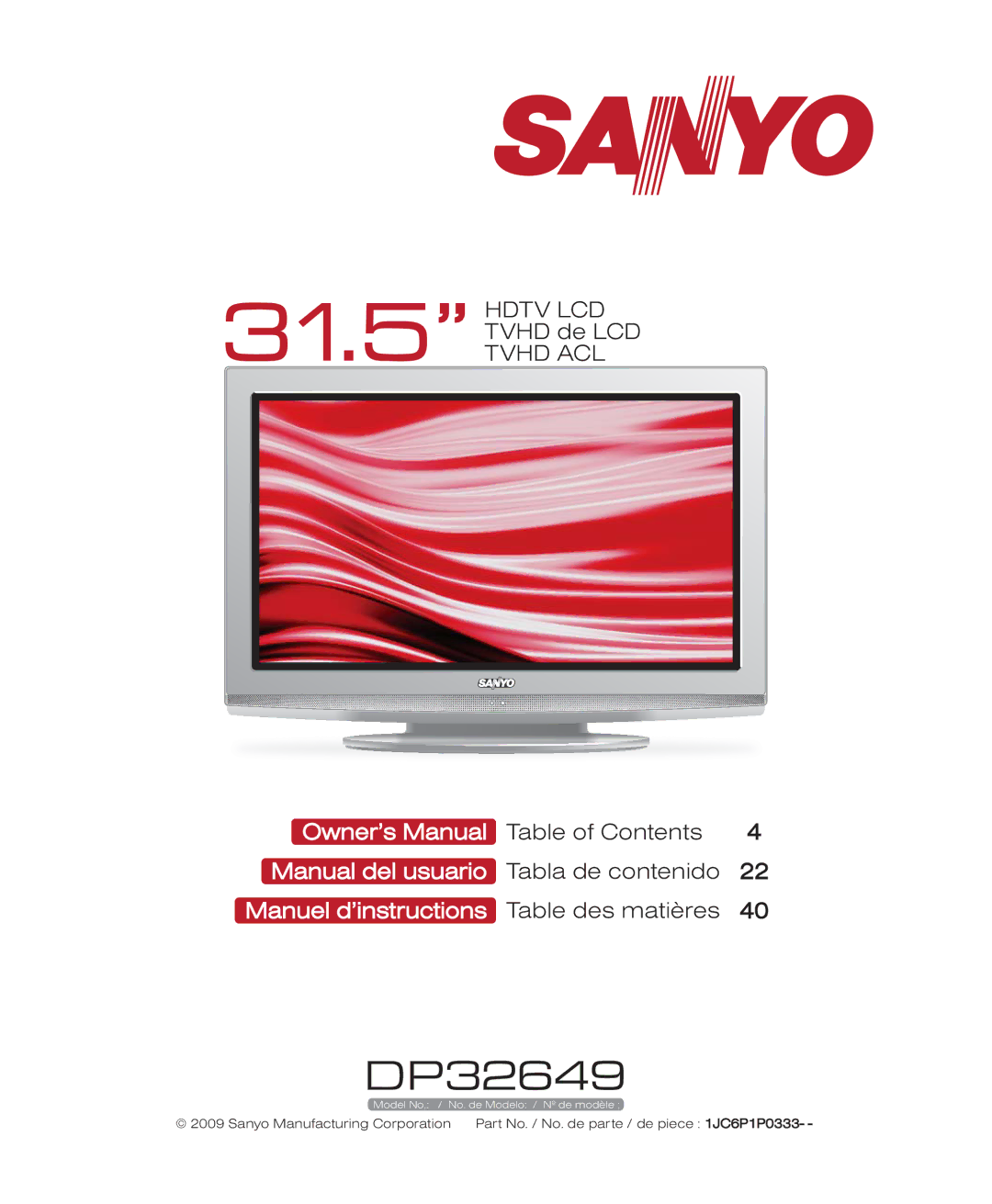 Sanyo DP32649 owner manual 