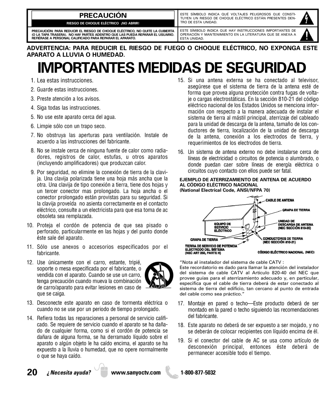 Sanyo DP32649 owner manual Importantes Medidas DE Seguridad 