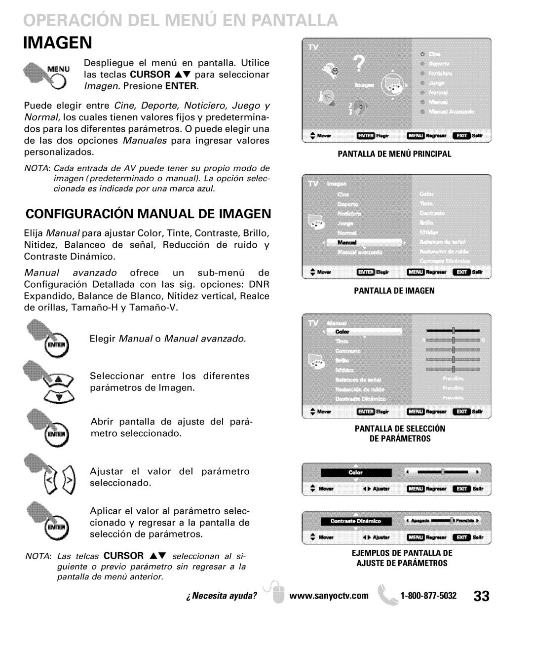 Sanyo DP32649 owner manual Configuración Manual DE Imagen, Personalizados, Elegir Manual o Manual avanzado 