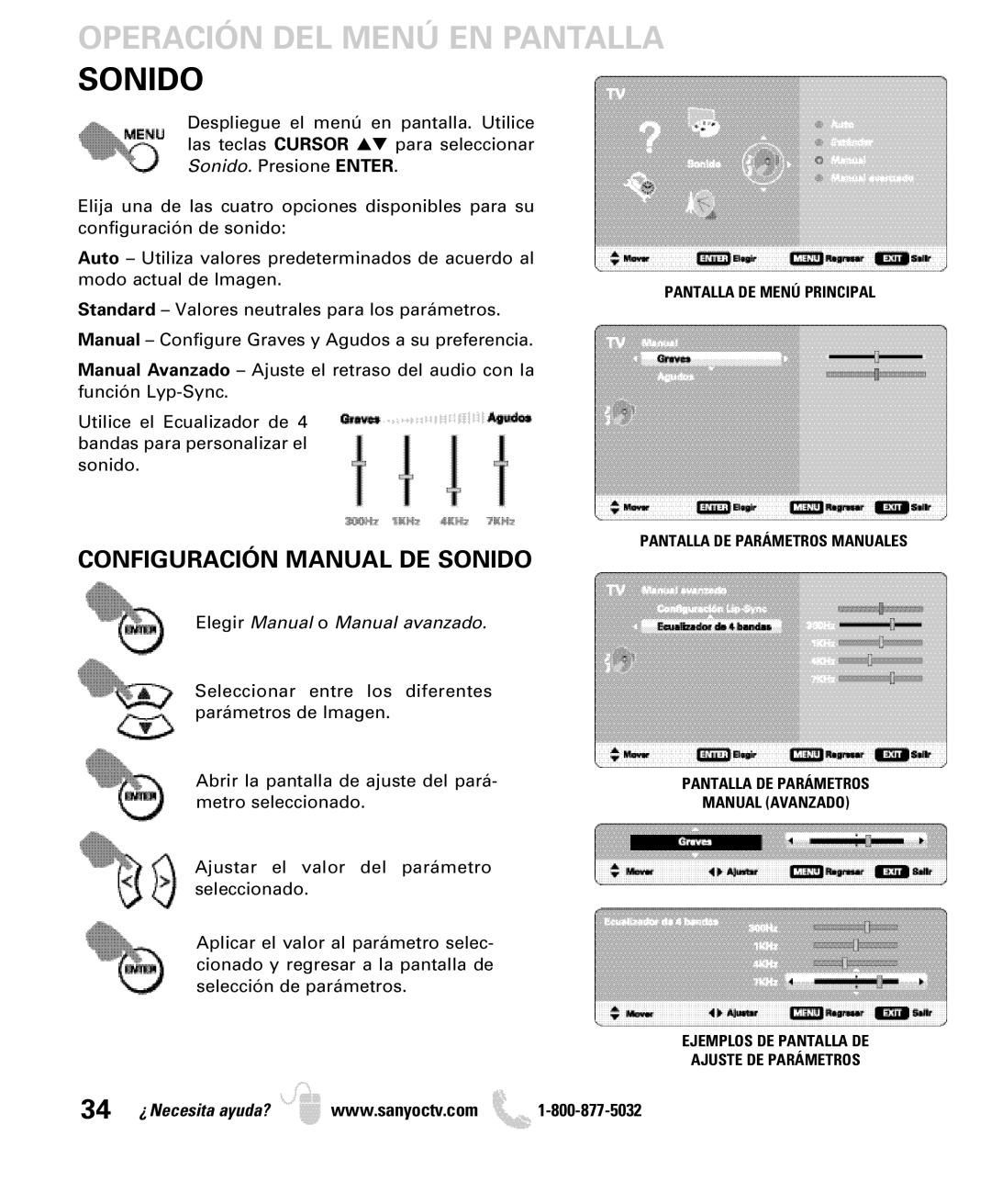 Sanyo DP32649 owner manual Configuración Manual DE Sonido 