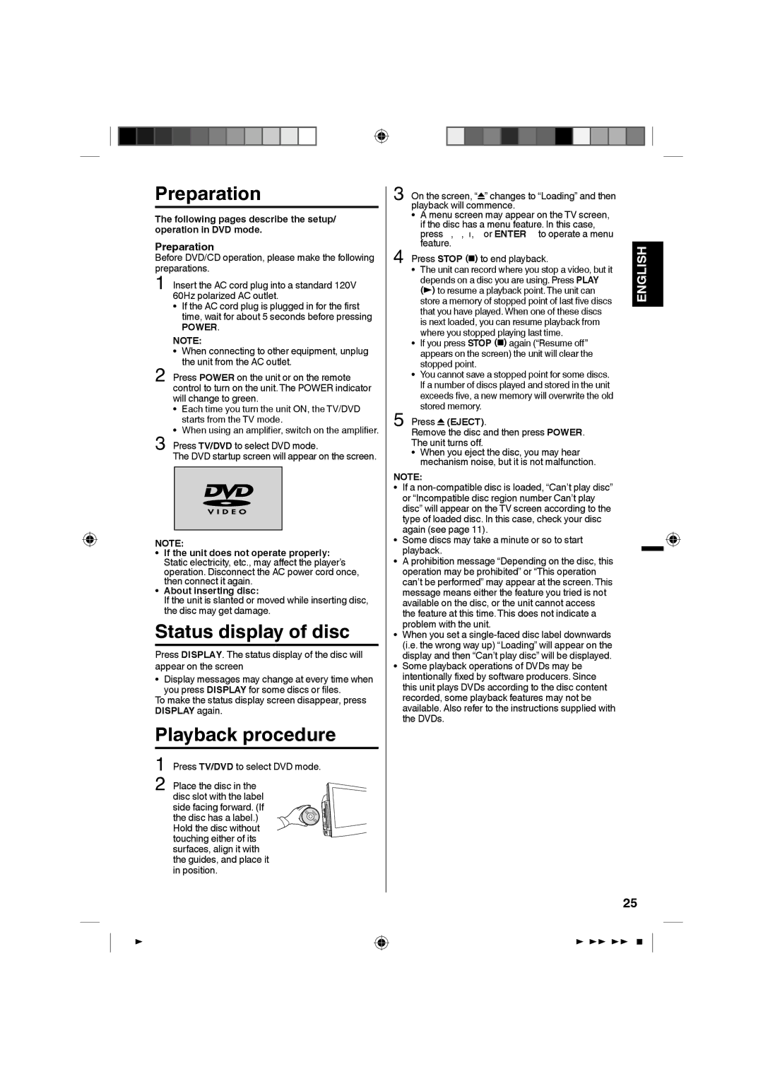 Sanyo DP32671, DP36671, DP26671 manual Preparation, Status display of disc, Playback procedure 