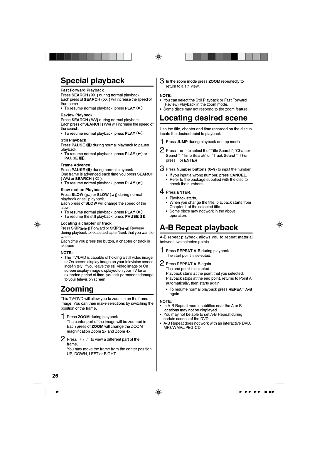 Sanyo DP26671, DP36671, DP32671 manual Special playback, Zooming 