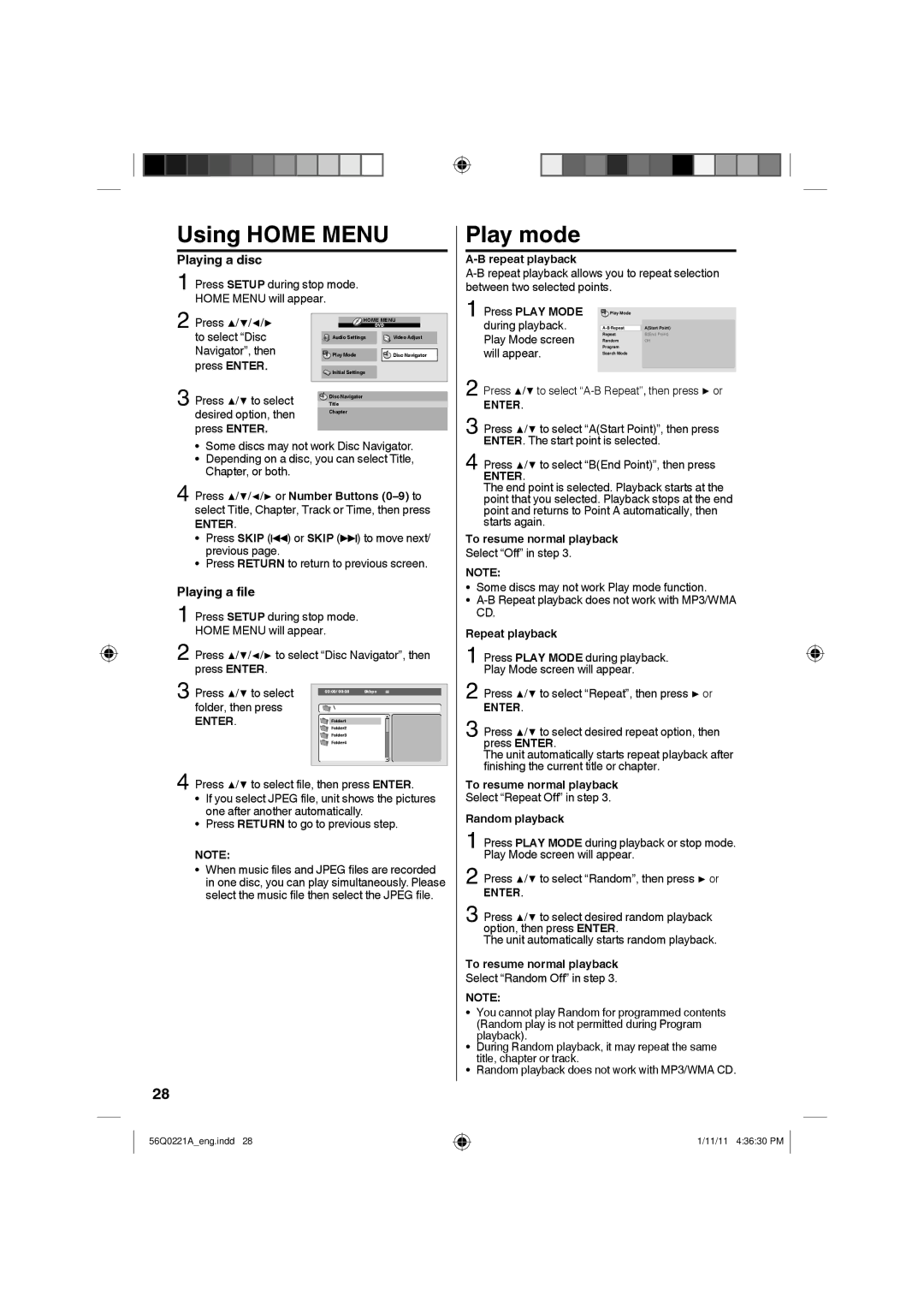 Sanyo DP32671, DP36671, DP26671 manual Using Home Menu, Play mode, Playing a disc, Playing a file 