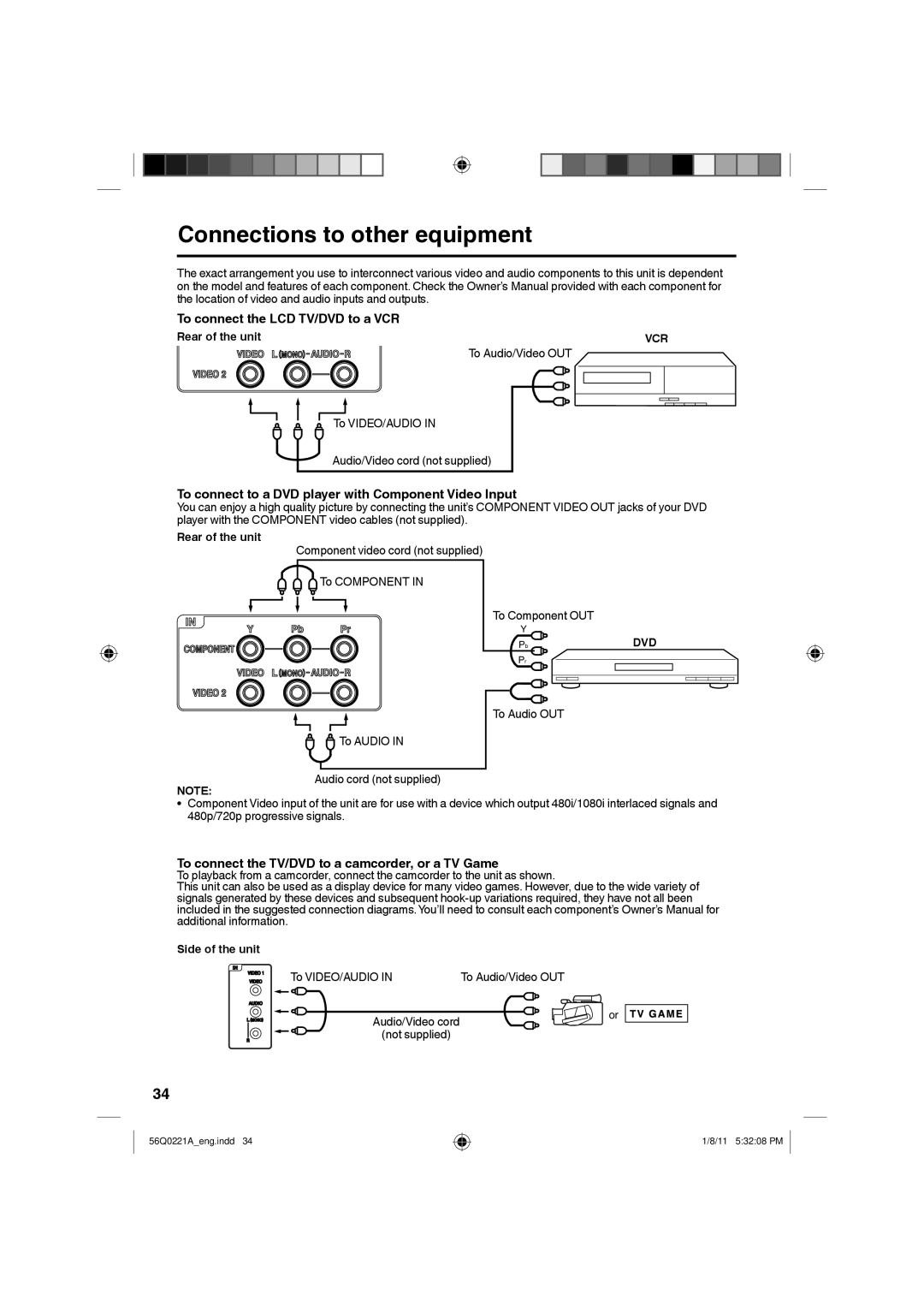 Sanyo DP32671, DP36671, DP26671 manual Connections to other equipment, To connect the LCD TV/DVD to a VCR 