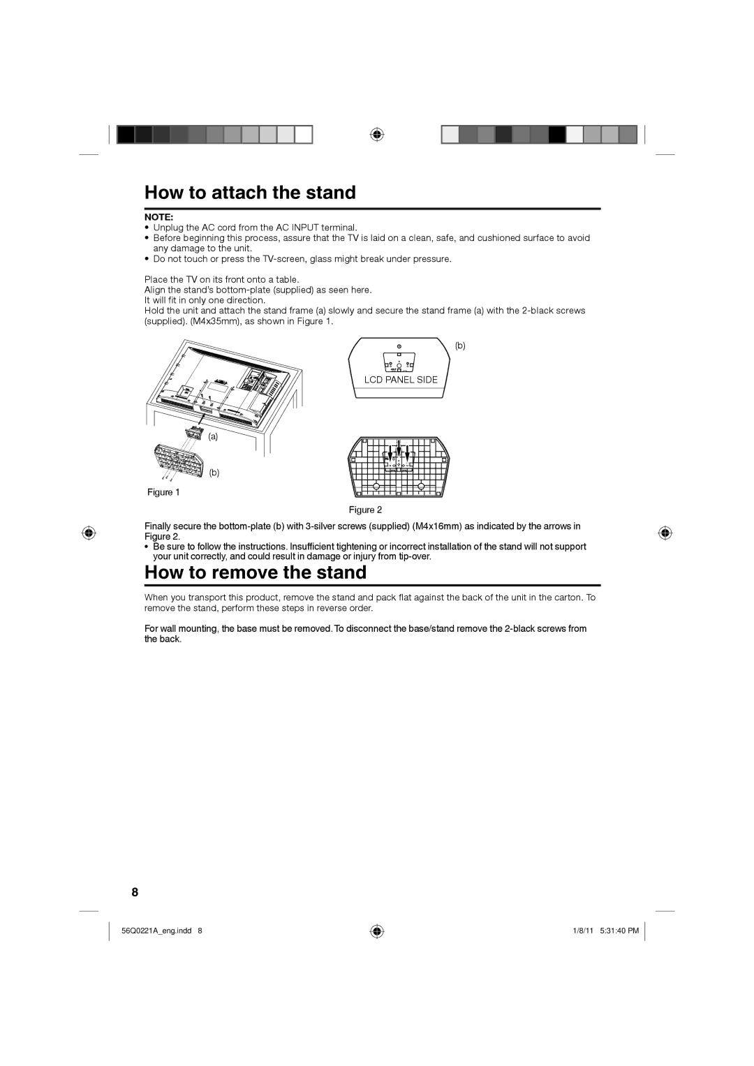 Sanyo DP26671, DP36671, DP32671 manual How to attach the stand, How to remove the stand, LCD Panel Side 