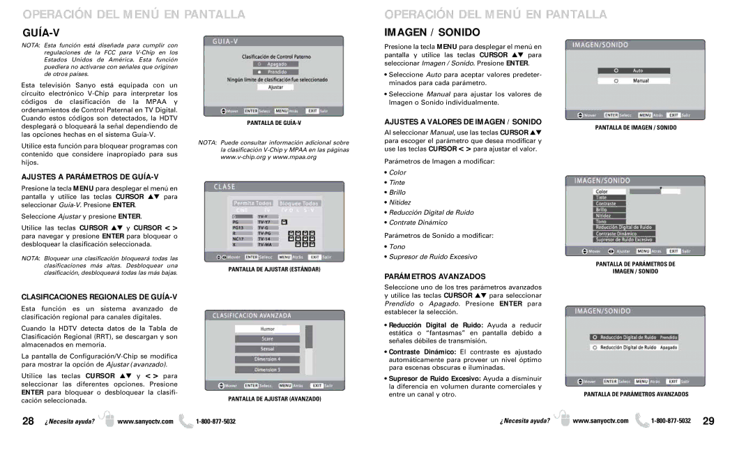 Sanyo DP37649 owner manual Guía-V, Imagen / Sonido 