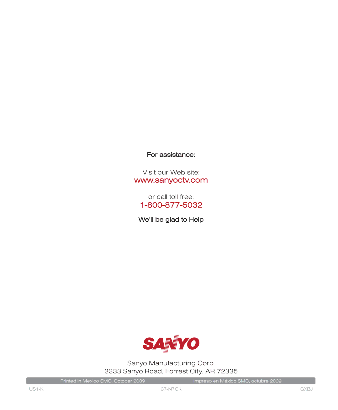 Sanyo DP37819 owner manual We’ll be glad to Help 