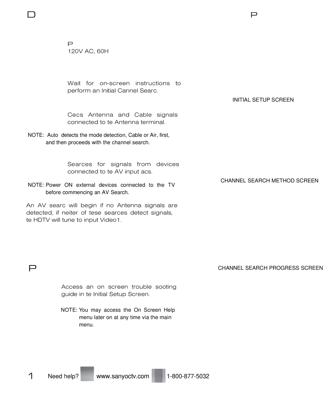 Sanyo DP37819 owner manual ON-SCREEN Menu Operation Channel Setting, Getting STARTED- Initial Channel Search First Power on 