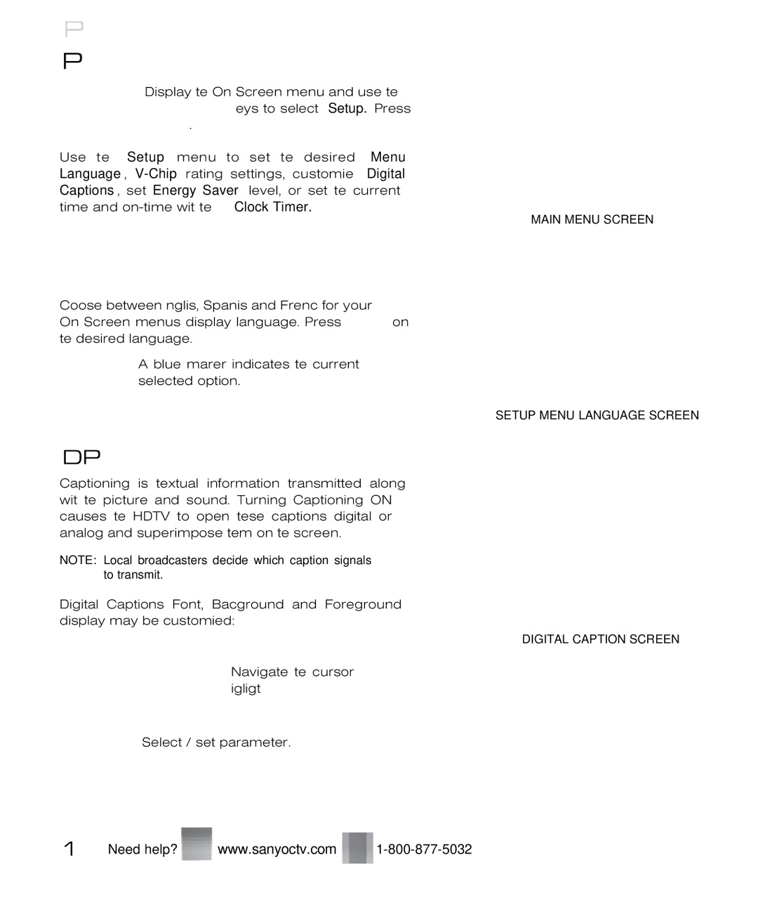 Sanyo DP37819 owner manual ON-SCREEN Menu Operation Setup 