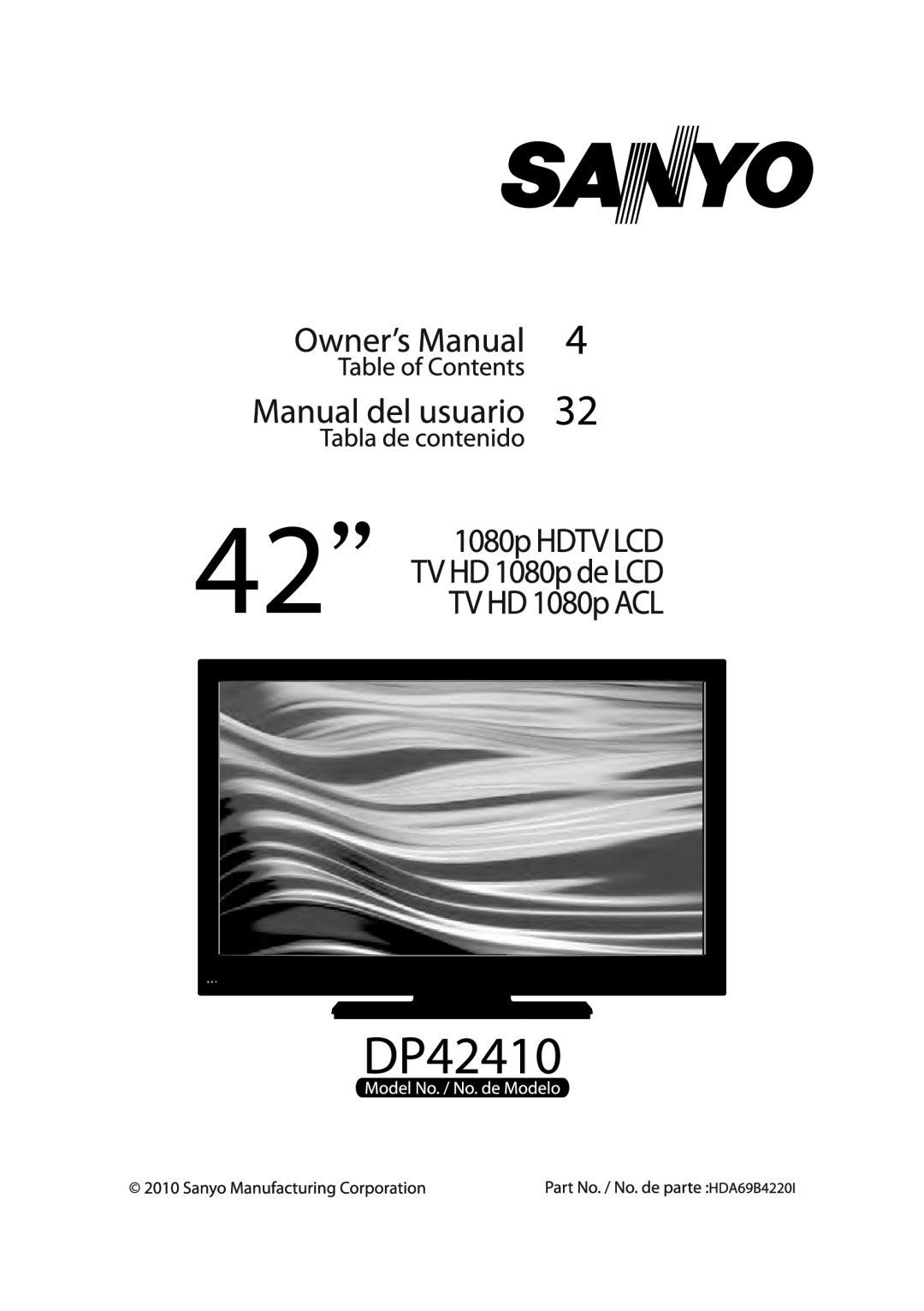 Sanyo DP42410 manual 