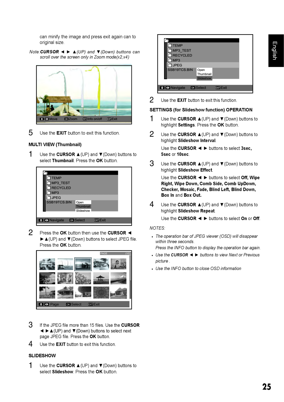 Sanyo DP42410 manual English, MULTI VIEW Thumbnail, ŻŹŸ83, SETTINGS for Slideshow function OPERATION 