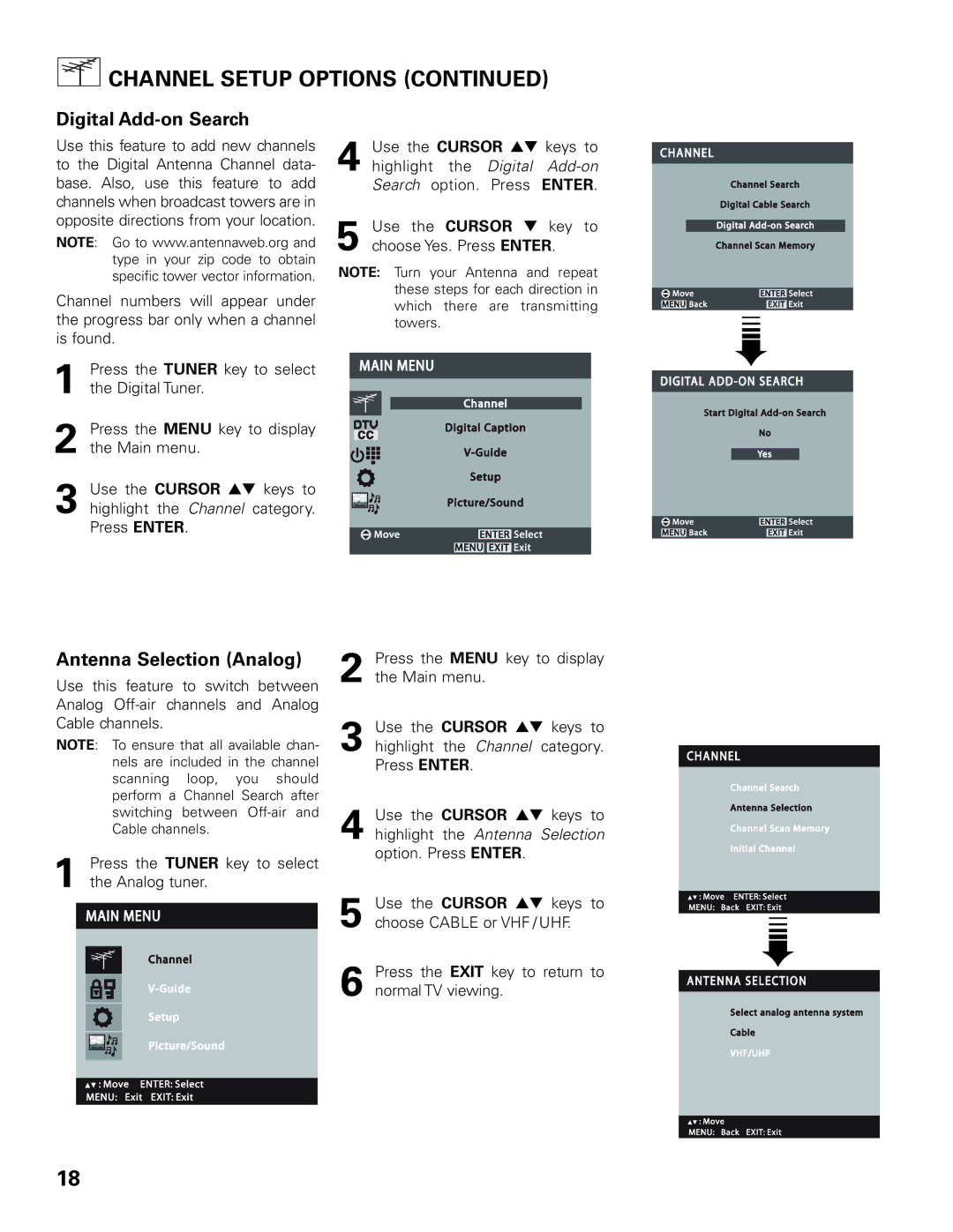 Sanyo DP42545 owner manual Digital Add-on Search, Antenna Selection Analog 