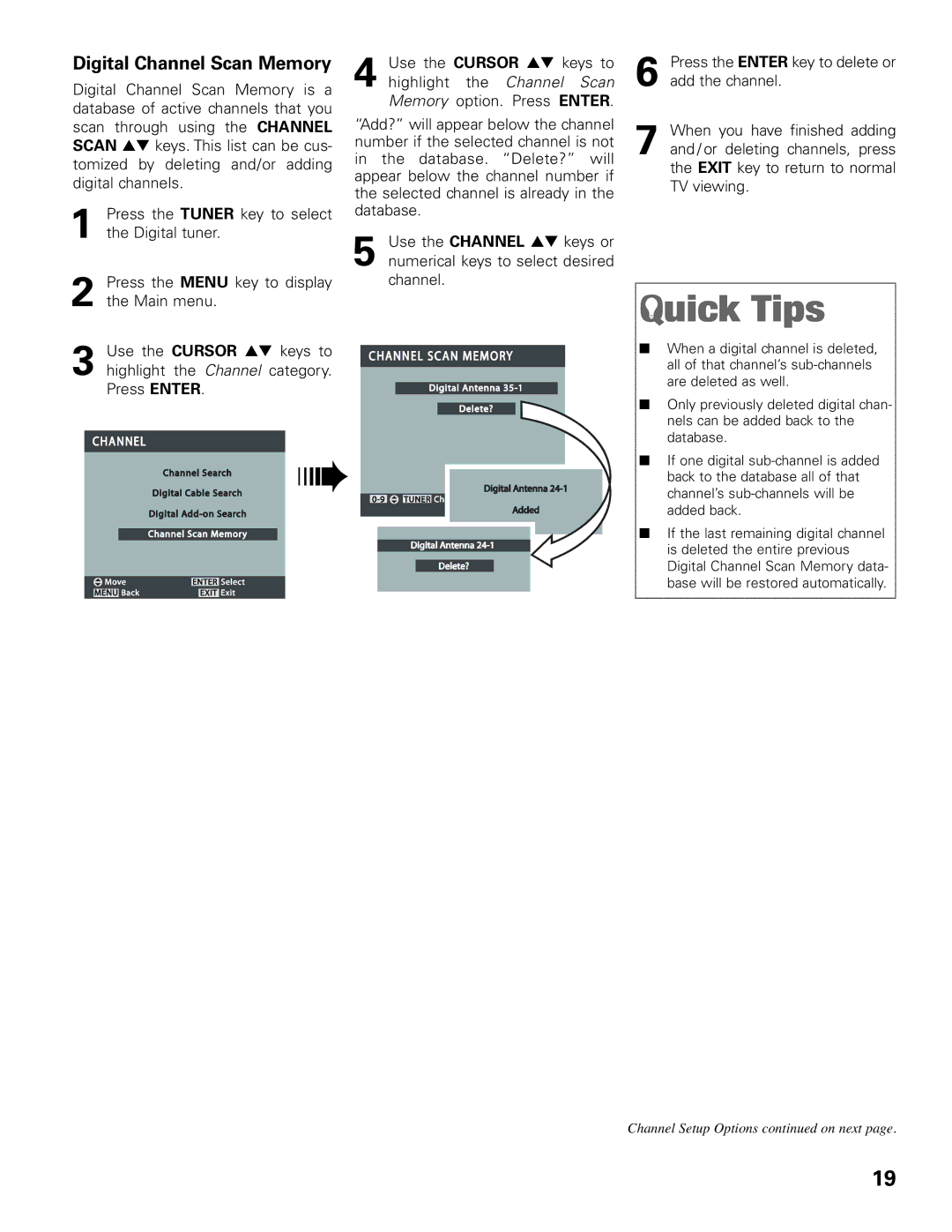 Sanyo DP42545 owner manual Digital Channel Scan Memory 