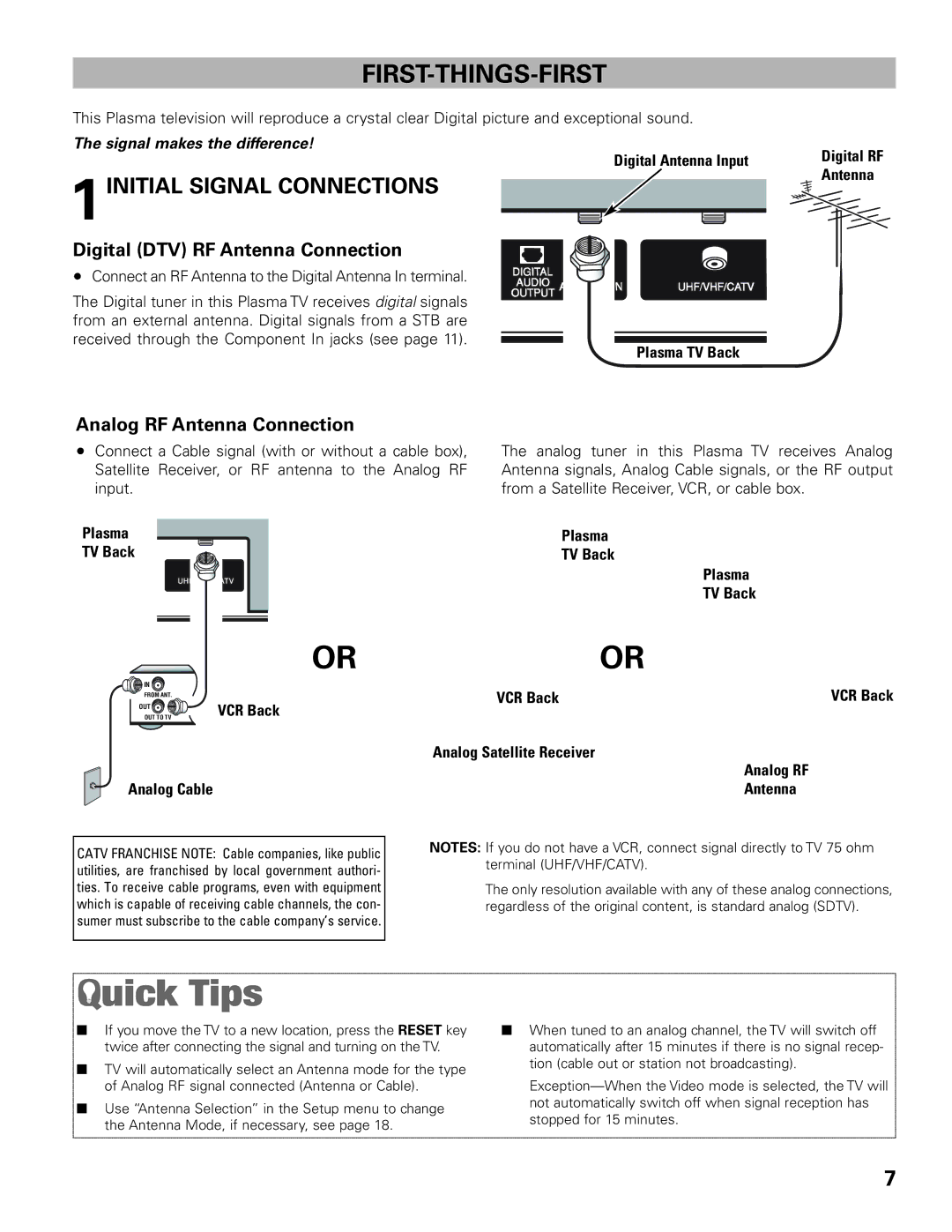 Sanyo DP42545 owner manual First-Things-First, 1INITIAL Signal Connections, Digital DTV RF Antenna Connection 