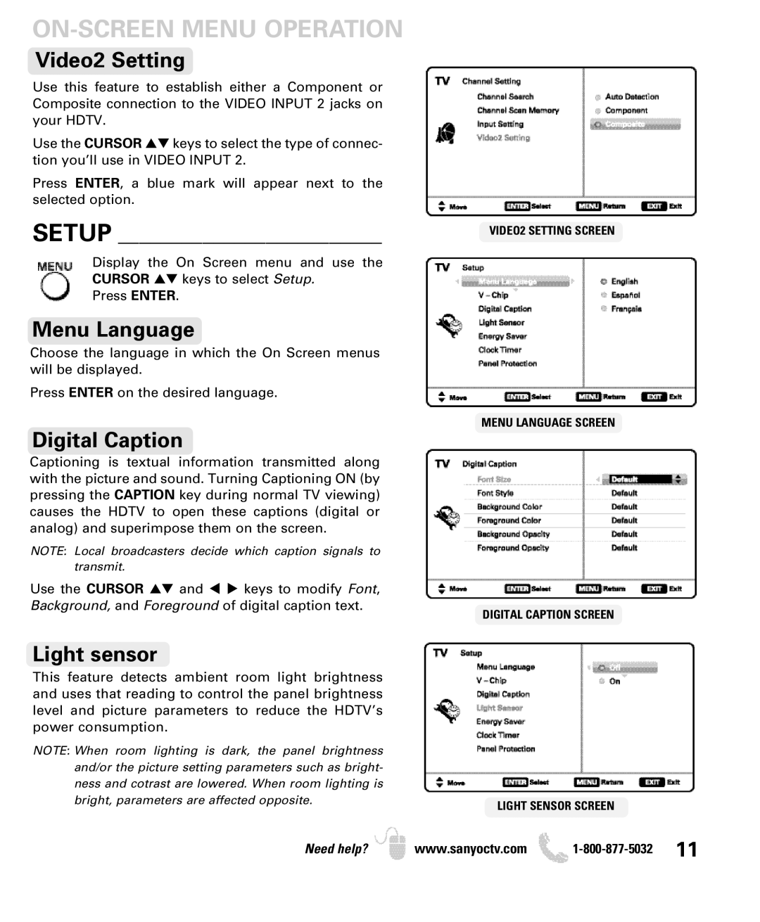 Sanyo DP42740 manual ON-SCREEN Menu Operation 