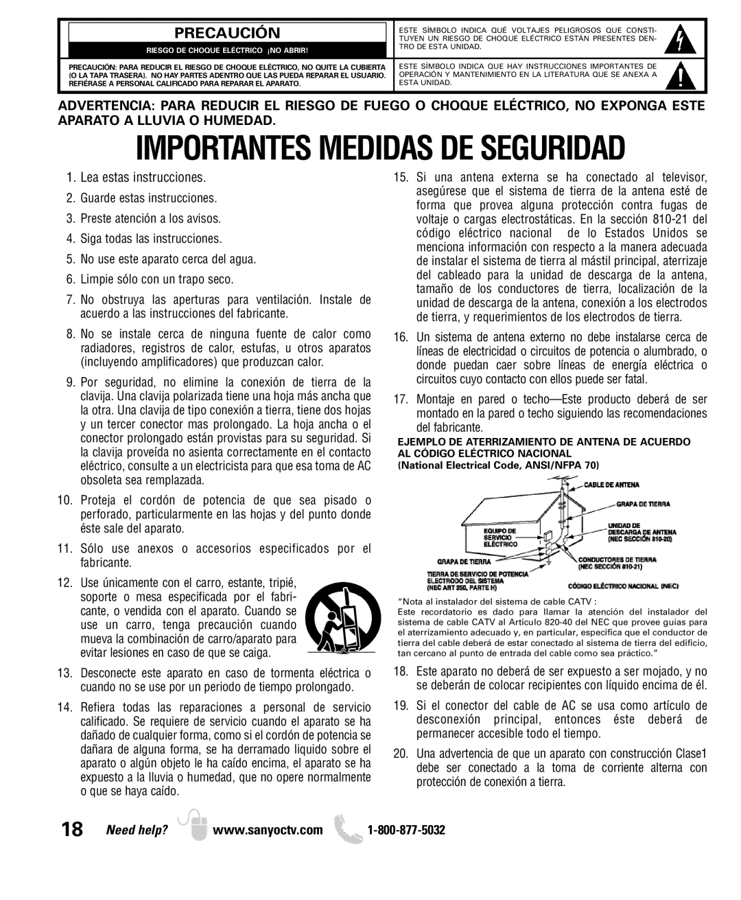 Sanyo DP42740 manual Precaución, Riesgo DE Choque Eléctrico ¡NO Abrir 