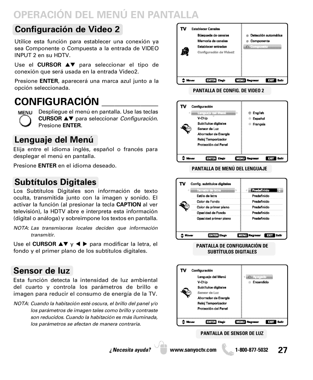 Sanyo DP42740 manual Operación DEL Menú EN Pantalla, Configuración 