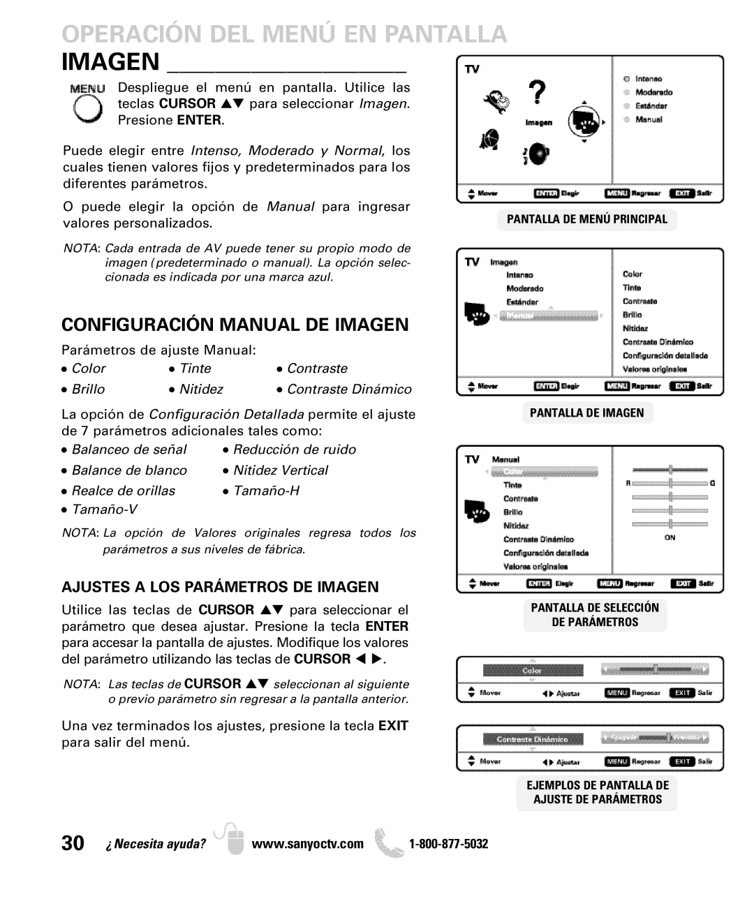 Sanyo DP42740 manual Configuración Manual DE Imagen, Ajustes a LOS Parámetros DE Imagen, Valores personalizados 