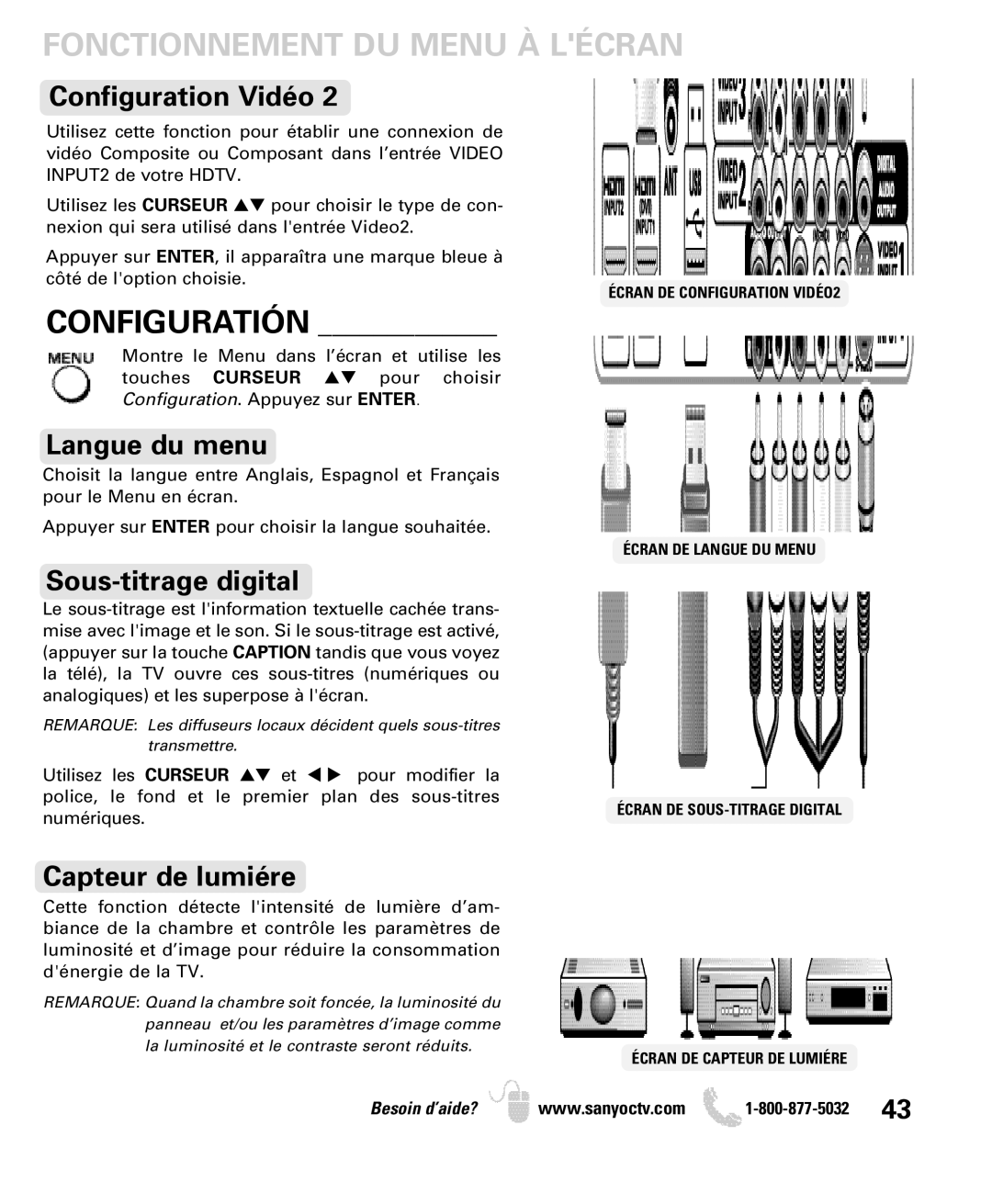 Sanyo DP42740 manual Fonctionnement DU Menu À Lécran, Configuratión 