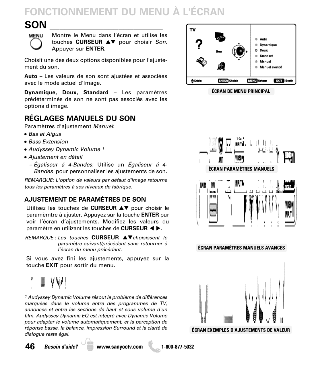 Sanyo DP42740 manual Son, Réglages Manuels DU SON, Ajustement DE Paramètres DE SON 