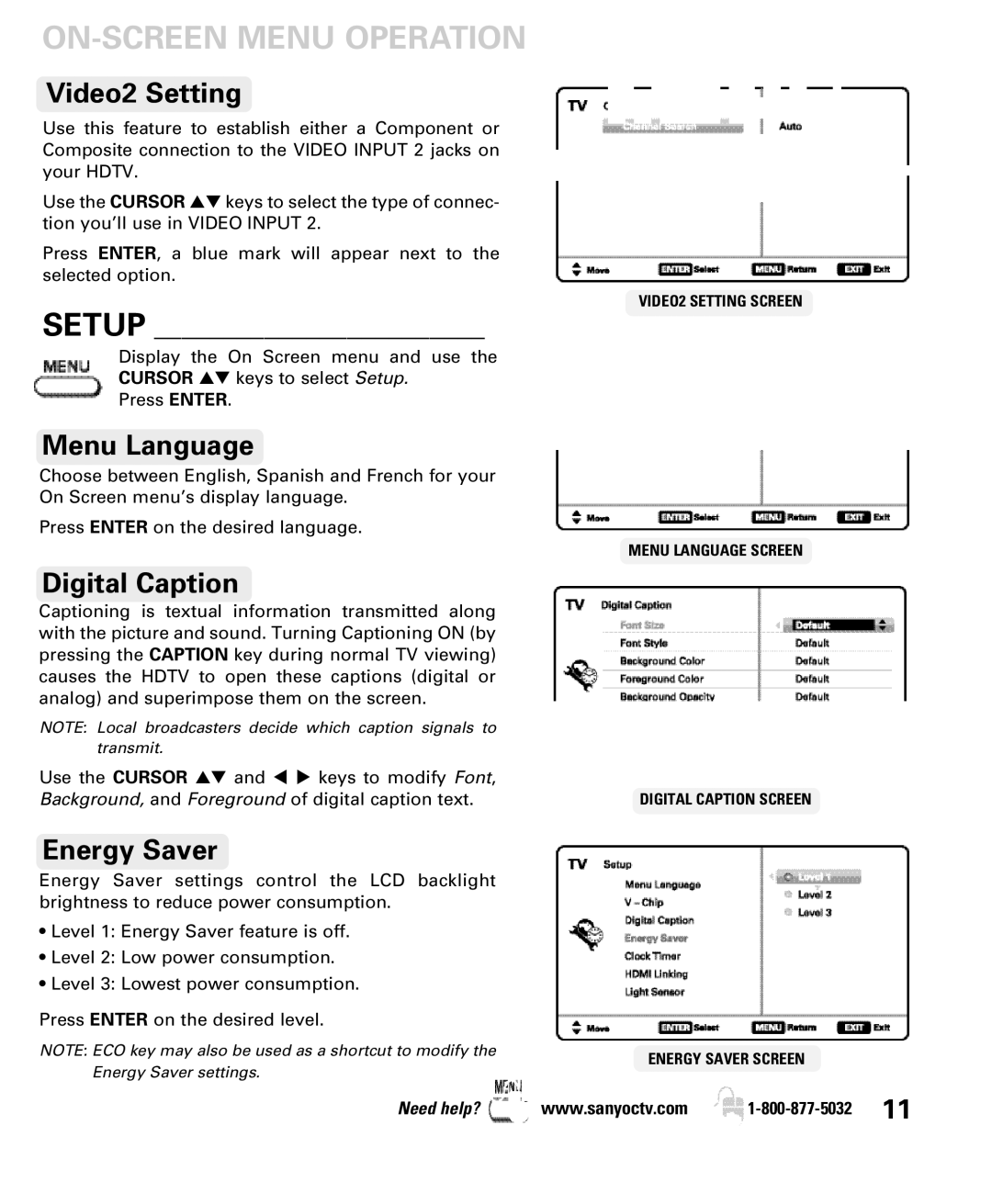 Sanyo DP46840, DP42840 manual ON-SCREEN Menu Operation 