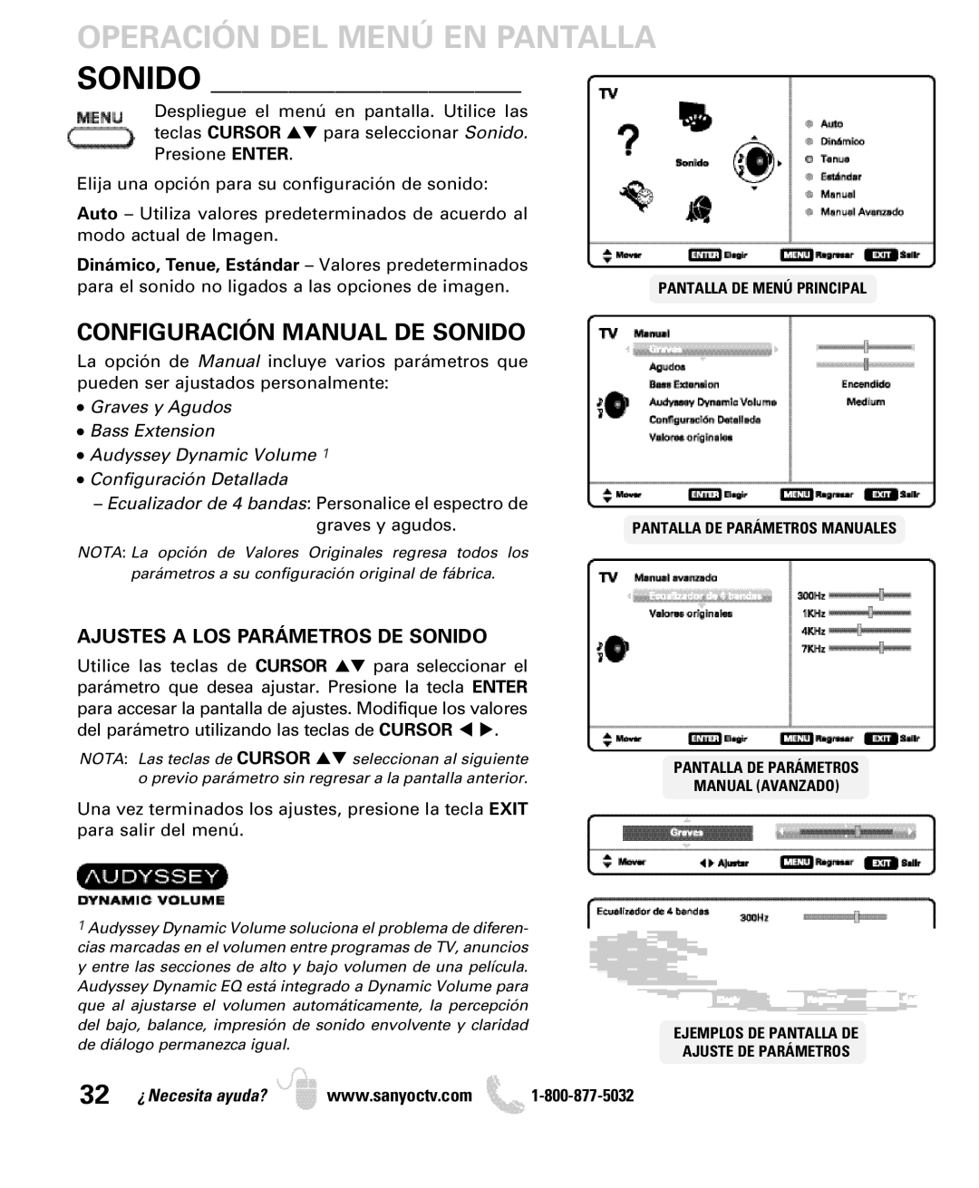 Sanyo DP42840, DP46840 manual Configuración Manual DE Sonido, Ajustes a LOS Parámetros DE Sonido 