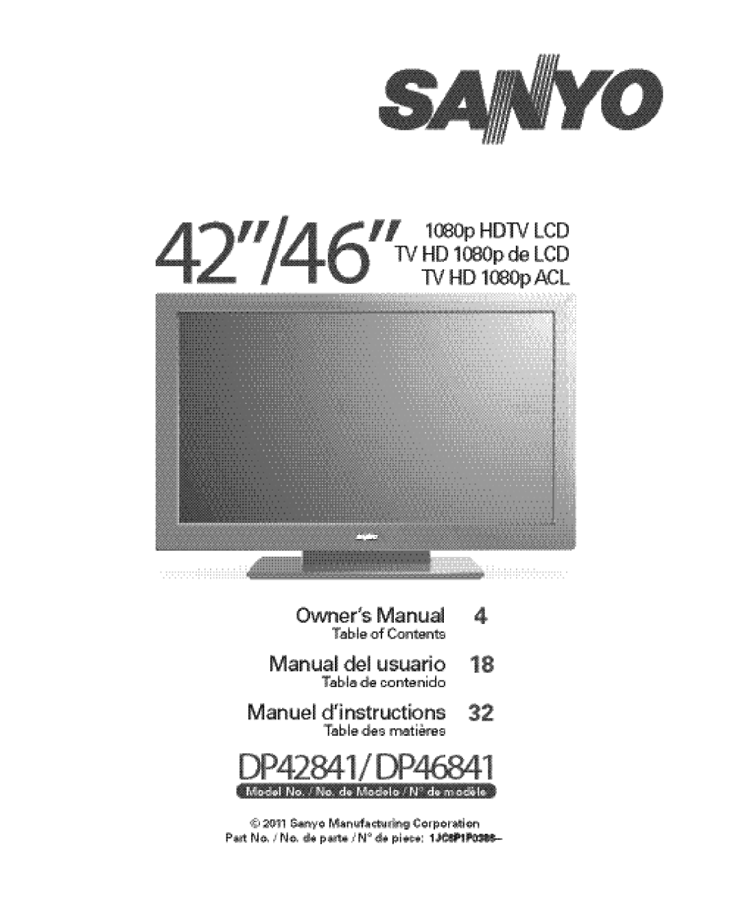 Sanyo DP46841, DP42841 manual 