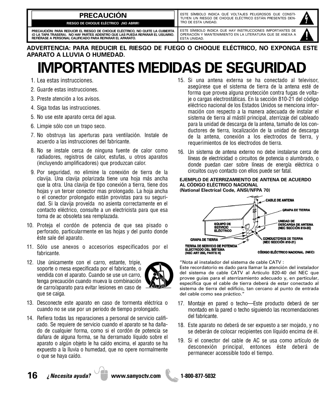 Sanyo DP42841, DP46841 manual Importantes Medidas DE Seguridad 