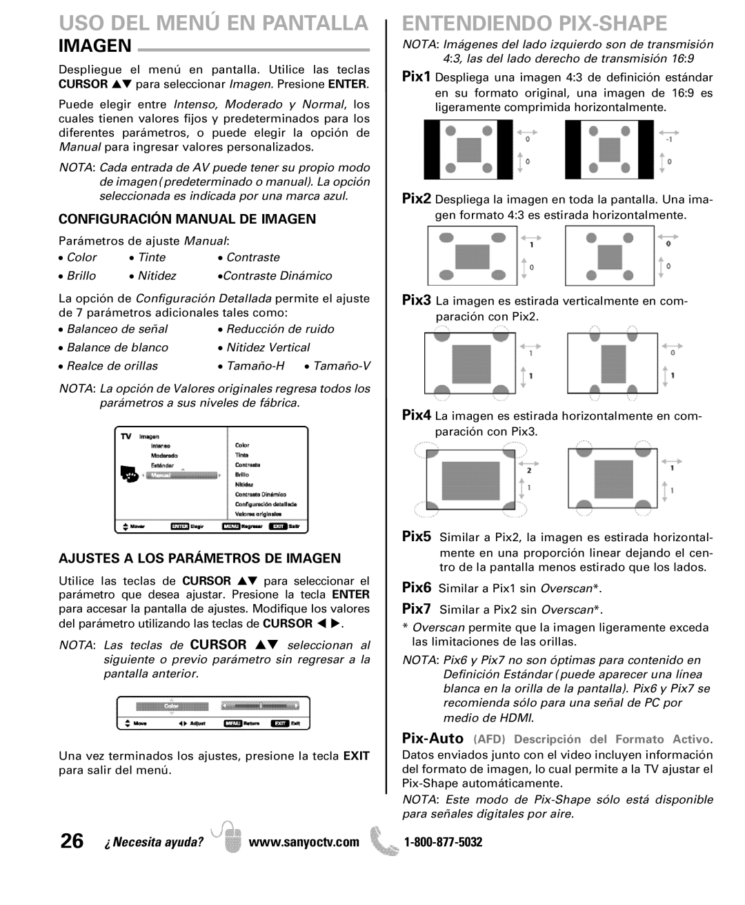 Sanyo DP42841, DP46841 manual Entendiendo PIX-SHAPE, Configuración Manual DE Imagen, Ajustes a LOS Parámetros DE Imagen 