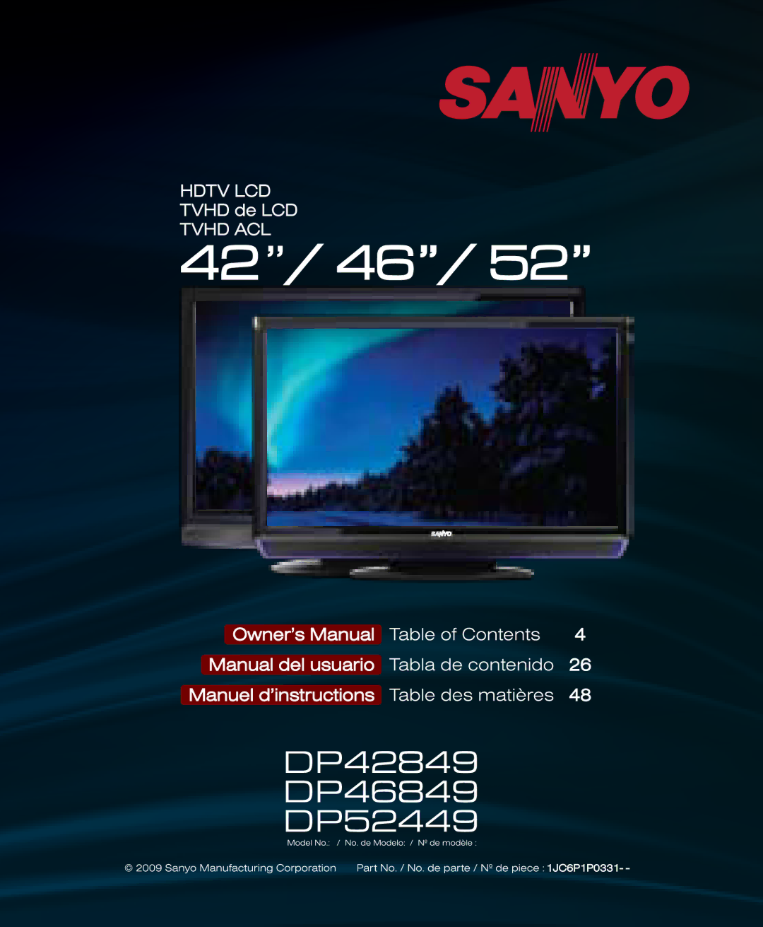 Sanyo DP46849, DP42849, DP52449 manual 