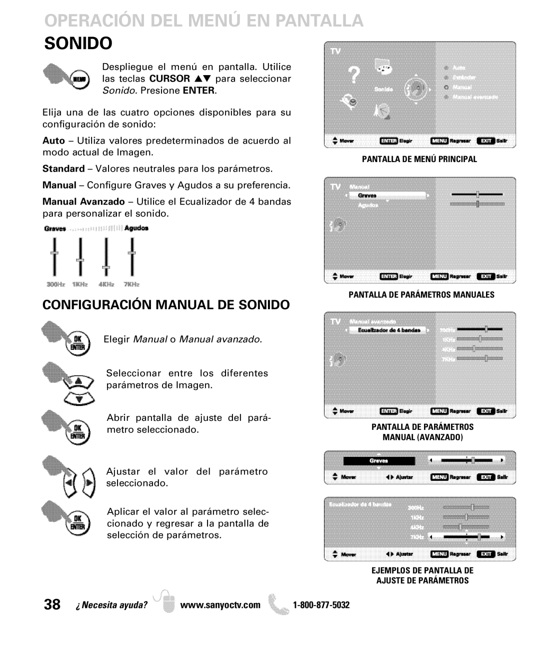 Sanyo DP52449, DP42849, DP46849 manual Configuración Manual DE Sonido, Pantalla DE Menú Principal 