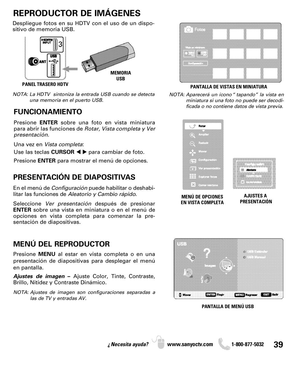 Sanyo DP42849, DP46849, DP52449 Reproductor DE Imágenes, Funcionamiento, Presentación DE Diapositivas, Menú DEL Reproductor 