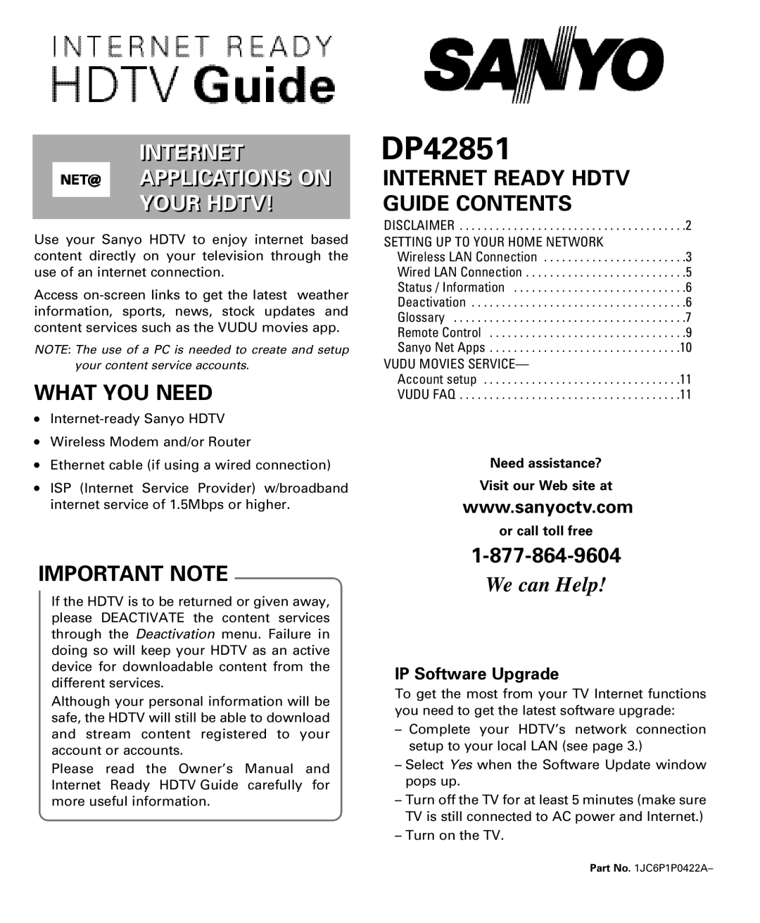 Sanyo DP42851 owner manual 