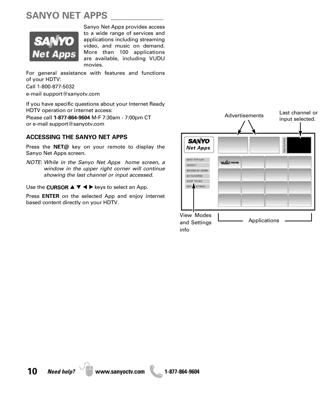 Sanyo DP42851 owner manual Accessing the Sanyo NET Apps 