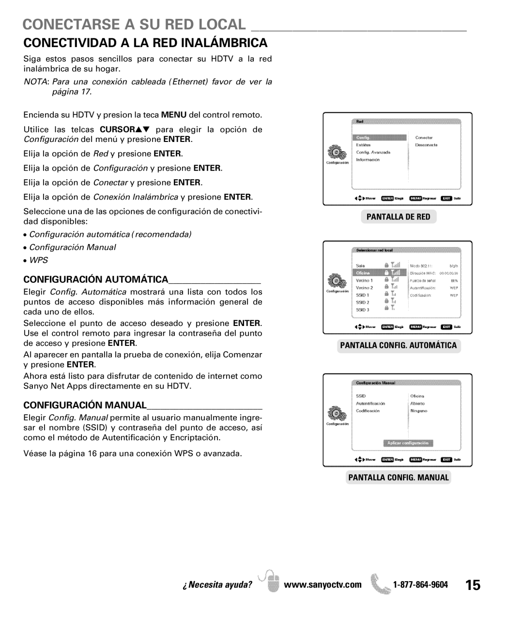 Sanyo DP42851 Conectarse a SU RED Local, Conectividad a LA RED Inalámbrica, Configuración Automática, Configuración Manual 