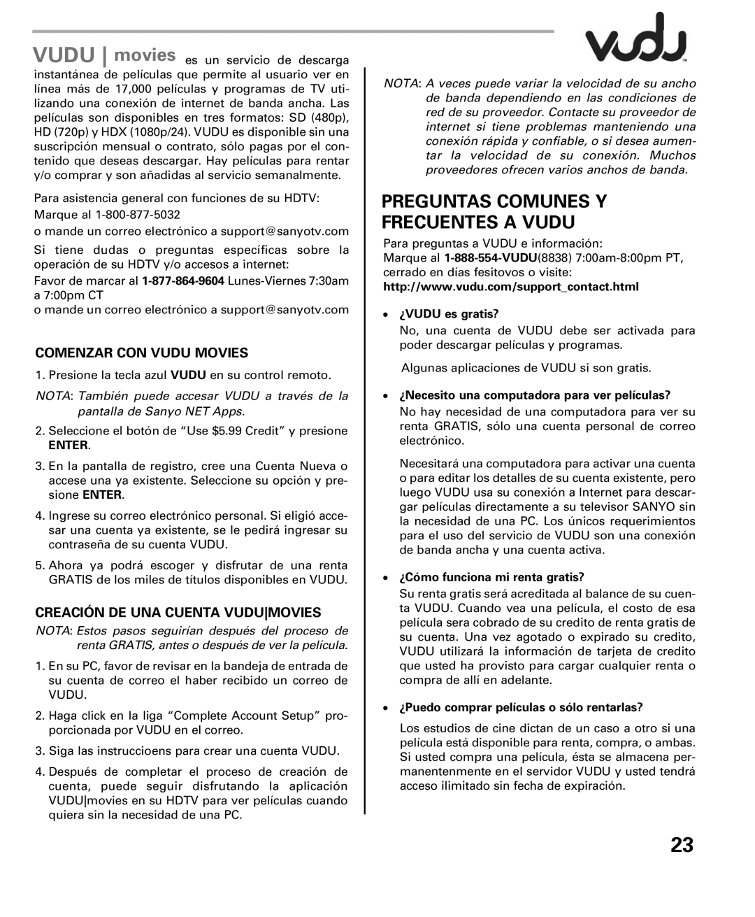 Sanyo DP42851 Preguntas Comunes Y Frecuentes a Vudu, Comenzar CON Vudu Movies, Creación DE UNA Cuenta Vudumovies 