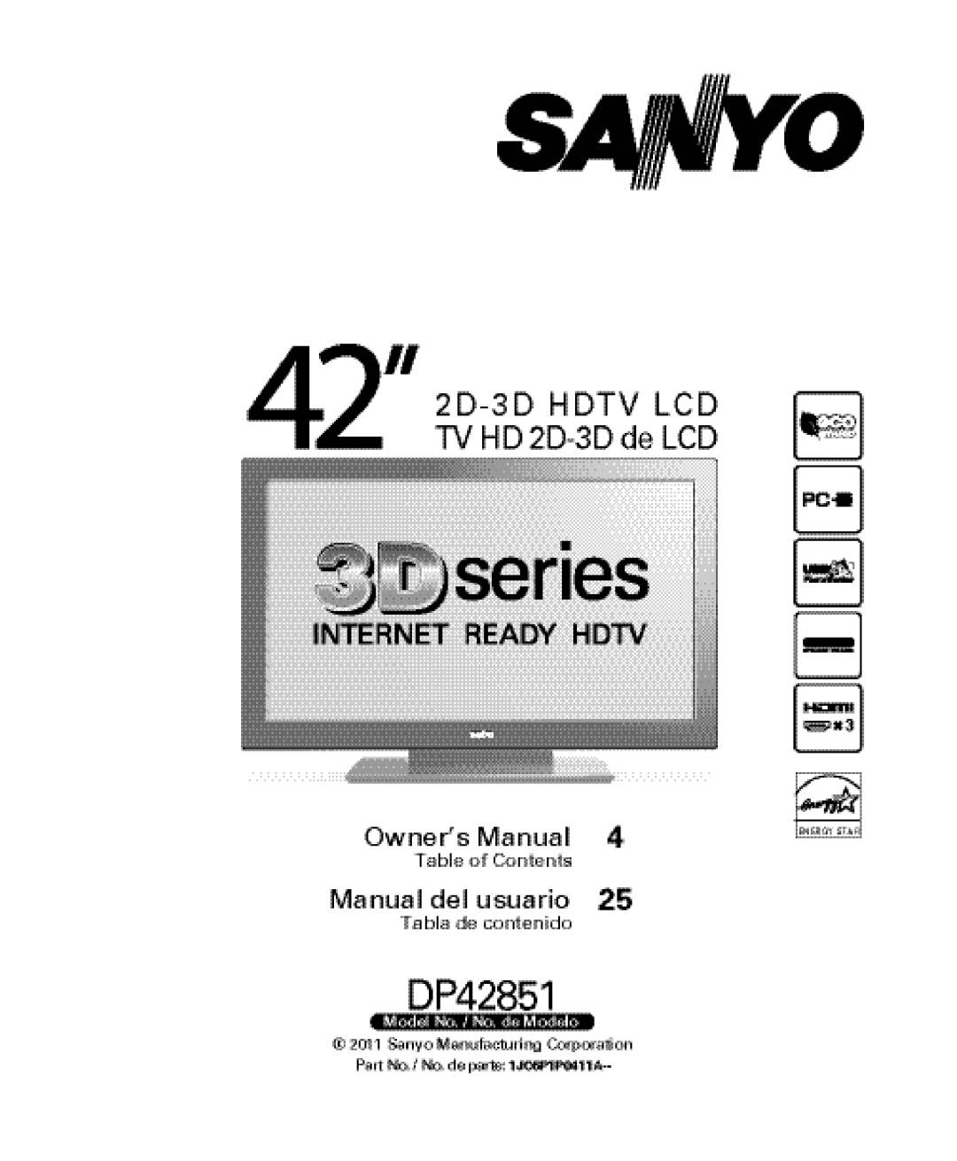 Sanyo DP42851 manual 