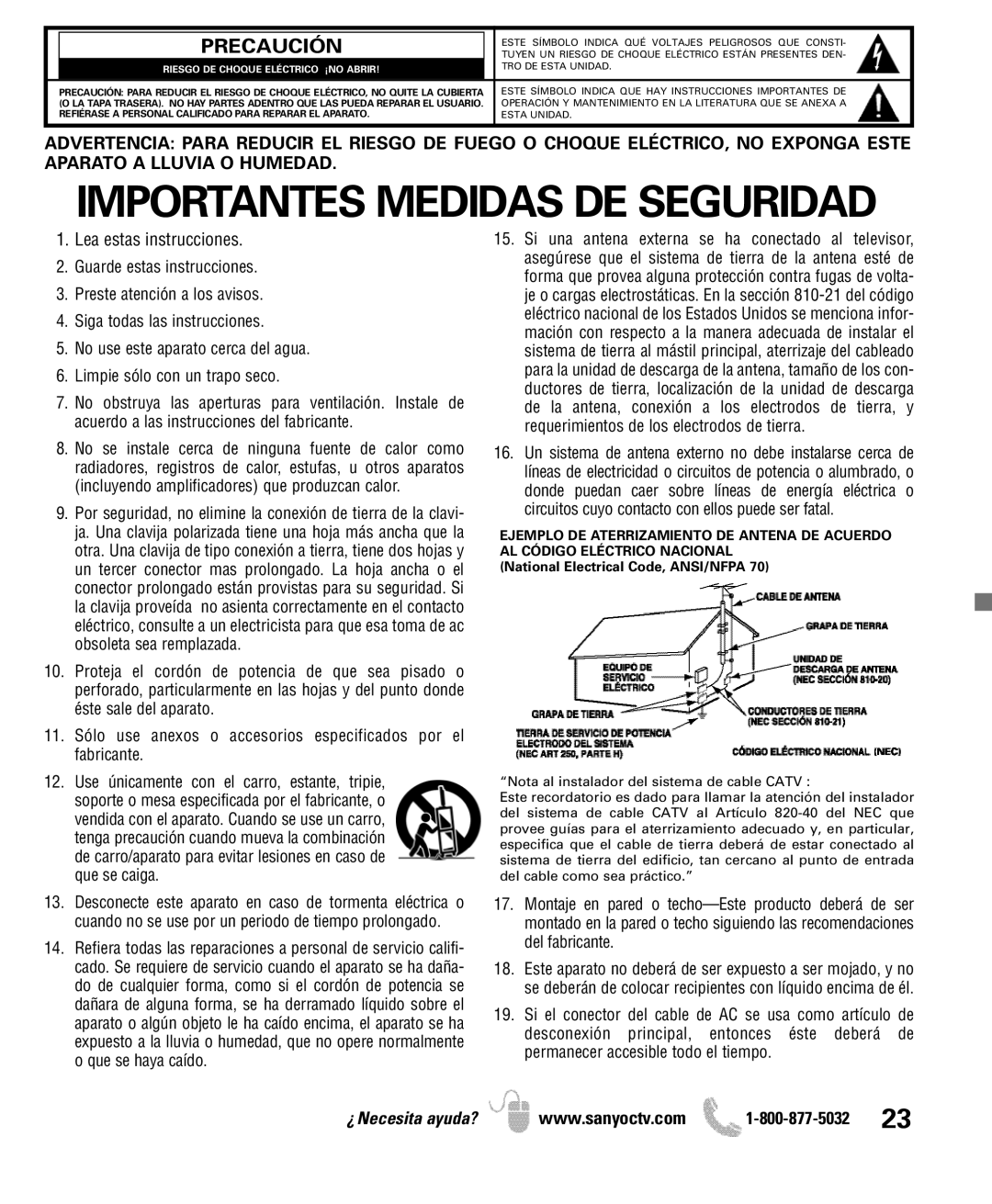 Sanyo DP42851 manual Importantes Medidas DE Seguridad 