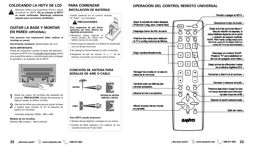 Sanyo DP46819 owner manual Colocando LA Hdtv DE LCD, Para Comenzar, Operación DEL Control Remoto Universal 