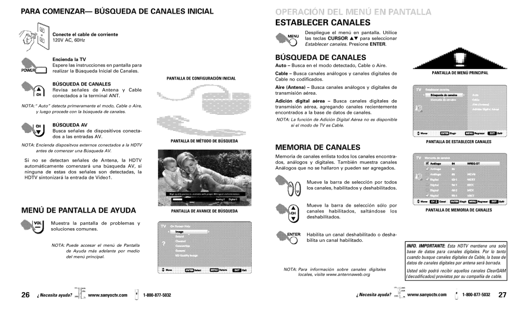 Sanyo DP46819 owner manual Operación DEL Menú EN Pantalla Establecer Canales, Para COMENZAR- Búsqueda DE Canales Inicial 