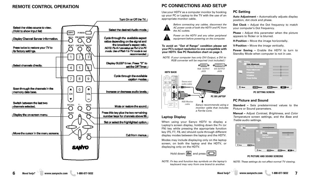 Sanyo DP46819 Use your Hdtv as a computer monitor by hooking, Up your PC or Laptop to the TV with the use of an 