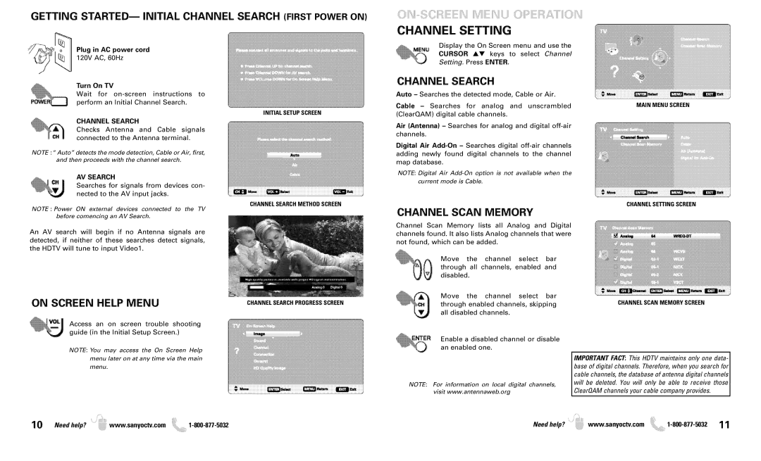 Sanyo DP46819 owner manual ON-SCREEN Menu Operation Channel Setting, Getting STARTED- Initial Channel Search First Power on 