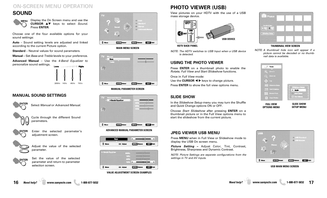 Sanyo DP46819 owner manual ON-SCREEN Menu Operation Sound, Photo Viewer USB 