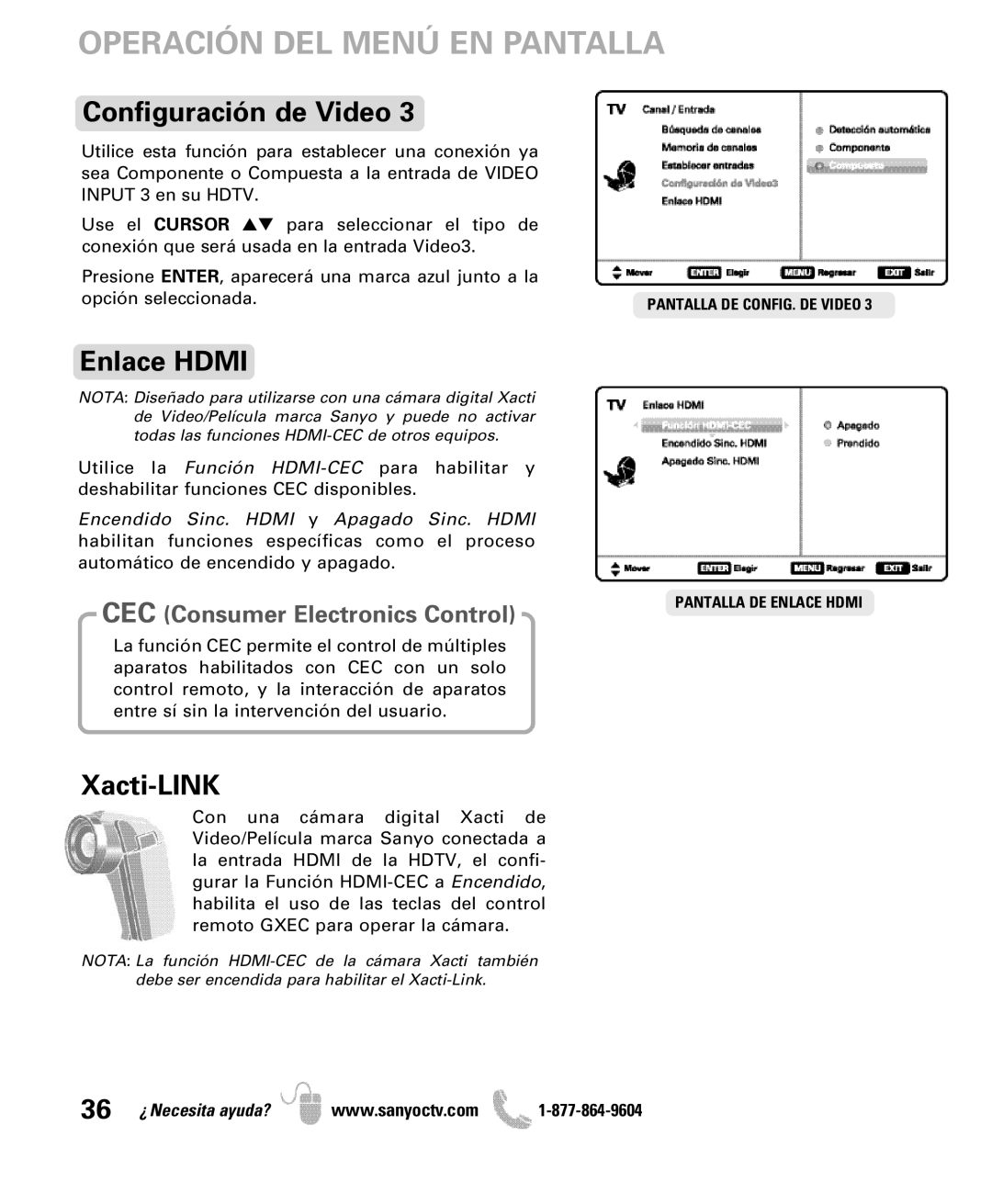 Sanyo DP47460 manual Configuración de Video, Enlace Hdmi 