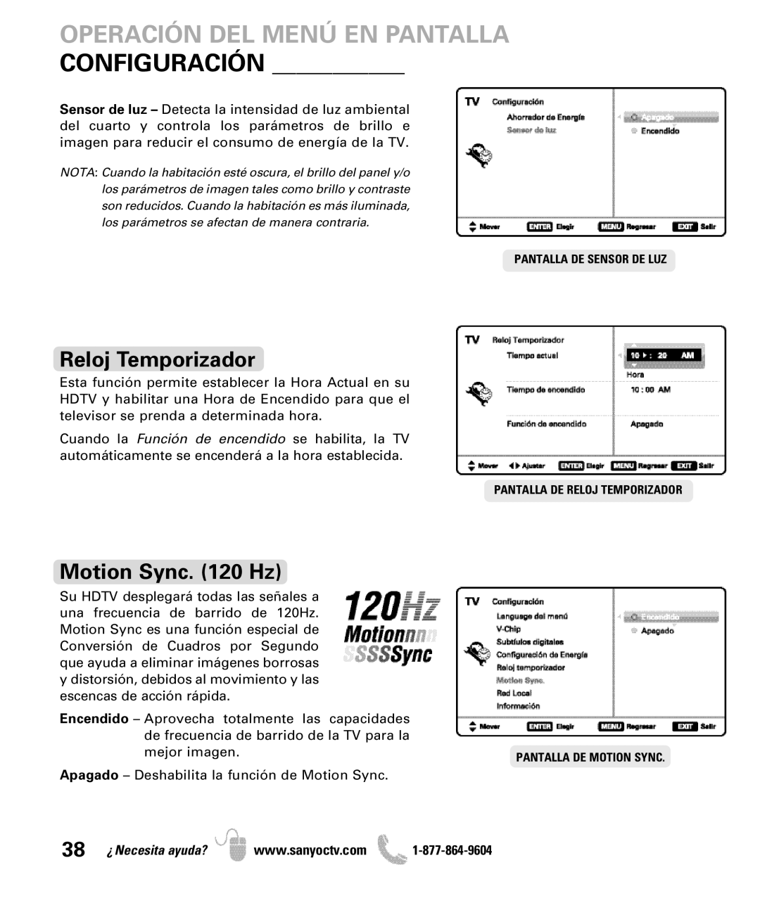 Sanyo DP47460 manual Reloj Temporizador, Motion Sync Hz 