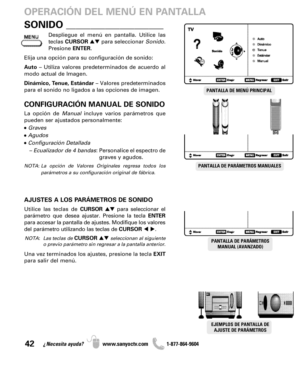 Sanyo DP47460 manual Configuración Manual DE Sonido 