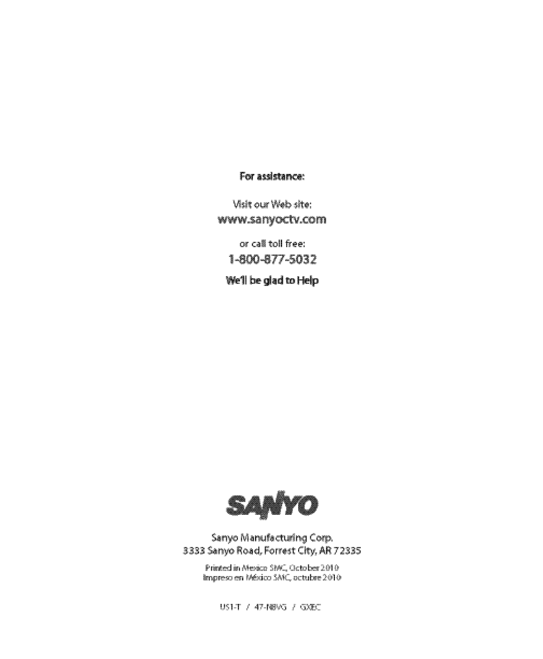 Sanyo DP47460 manual 