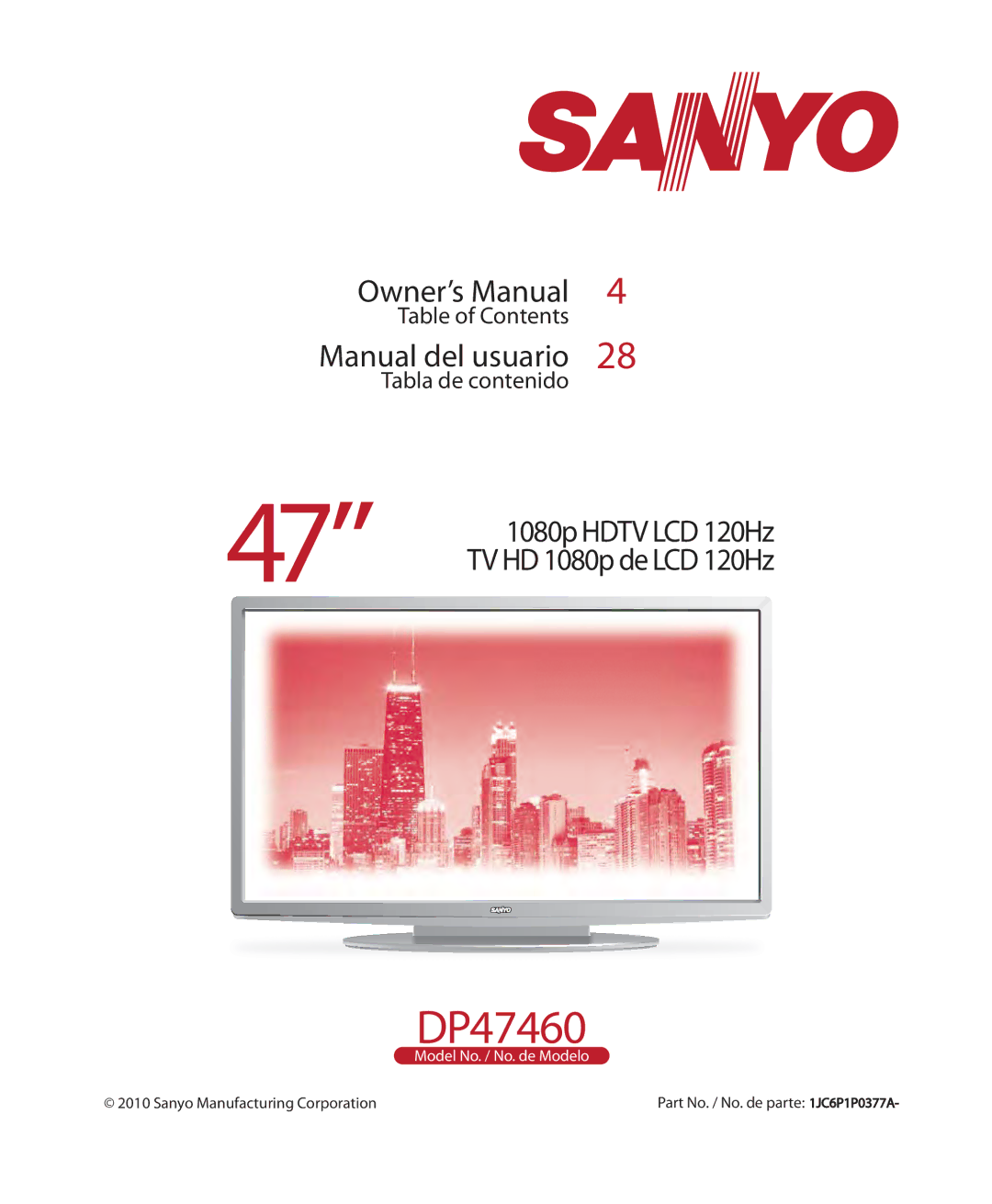 Sanyo DP47460 manual 